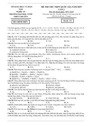 Đề thi thử THPT Quốc gia môn Hóa học lần 2 năm 2019 - Mã đề 132 - Đại học Vinh (Có đáp án)