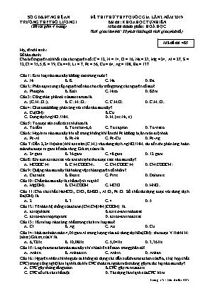 Đề thi thử THPT Quốc gia môn Hóa học lần 2 năm 2019 - Mã đề 485 - Trường THPT Đô Lương 1 (Có đáp án)