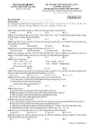 Đề thi thử THPT Quốc gia môn Hóa học lần 3 - Mã đề 132 - Năm học 2018-2019 - Trường THCS và THPT Lương Thế Vinh