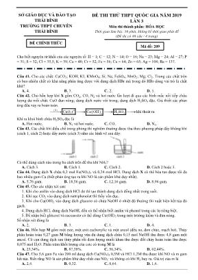 Đề thi thử THPT Quốc gia môn Hóa học lần 3 năm 2019 - Mã đề 209 - Trường THPT chuyên Vĩnh Phúc (Có đáp án)