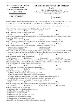 Đề thi thử THPT Quốc gia môn Hóa học lần 3 năm 2019 - Mã đề 678 - Trường THPT chuyên Vĩnh Phúc (Có đáp án)