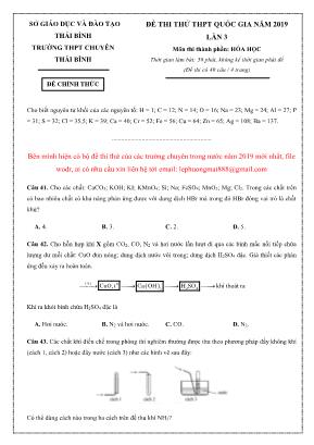 Đề thi thử THPT Quốc gia môn Hóa học lần 3 năm 2019 - Trường THPT chuyên Thái Bình (Có đáp án)