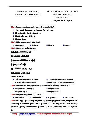 Đề thi thử THPT Quốc gia môn Hóa học lần 3 - Năm học 2016-2017 - Trường THPT Vĩnh Phúc (Có đáp án)