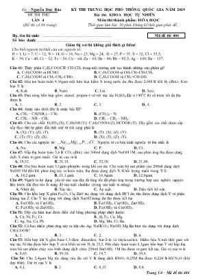 Đề thi thử THPT Quốc gia môn Hóa học lần 4 năm 2019 - Mã đề 404 - Nguyễn Duy Bảo