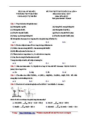 Đề thi thử THPT Quốc gia môn Hóa học lần 4 - Năm học 2016-2017 - Trường THPT chuyên Khoa học Tự nhiên (Có đáp án)