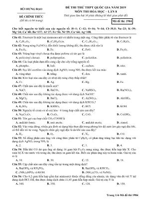 Đề thi thử THPT Quốc gia môn Hóa học lần 8 năm 2019 - Mã đề 1984 - Bùi Hưng Đạo