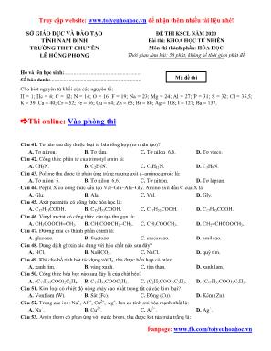 Đề thi thử THPT Quốc gia môn Hóa học lần I - Năm học 2019-2020 - Trường THPT Quảng Xương I (Có đáp án)