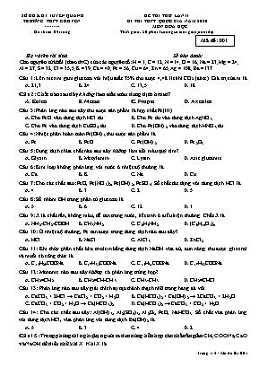Đề thi thử THPT Quốc gia môn Hóa học lần II năm 2020 - Mã đề 001 - Sở giáo dục và đào tạo Tuyên Quang