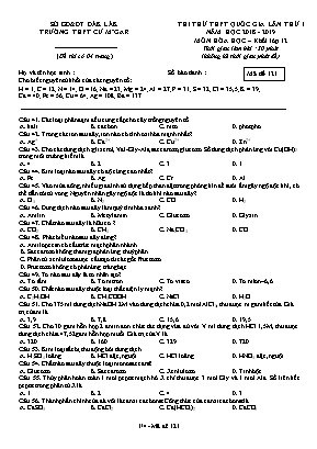 Đề thi thử THPT Quốc gia môn Hóa học lần thứ 1 - Mã đề 121 - Năm học 2018-2019 - Trường THPT Cư Mgar