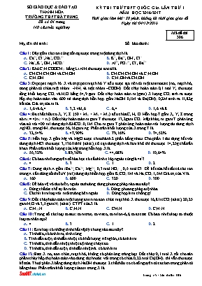 Đề thi thử THPT Quốc gia môn Hóa học lần thứ 1 - Mã đề 306 - Năm học 2016-2017 - Trường THPT Hà Trung (Có đáp án)