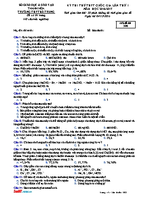 Đề thi thử THPT Quốc gia môn Hóa học lần thứ 1 - Mã đề 308 - Năm học 2016-2017 - Trường THPT Hà Trung (Có đáp án)