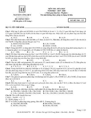 Đề thi thử THPT Quốc gia môn Hóa học - Mã đề 123 - Năm học 2019-2020 - Nguyễn Công Huy