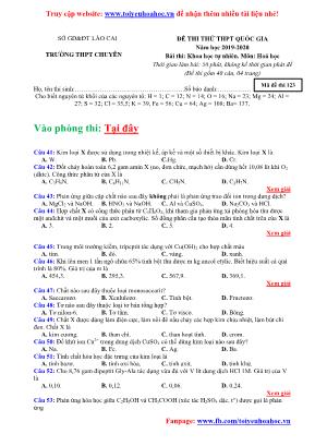 Đề thi thử THPT Quốc gia môn Hóa học - Mã đề 123 - Năm học 2019-2020 - Sở giáo dục và tạo Lào Cai (Có đáp án)