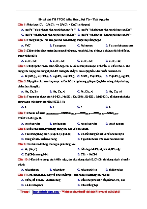 Đề thi thử THPT Quốc gia môn Hóa học năm 2017 - Sở giáo dục và đào tạo Thái Nguyên (Có đáp án)