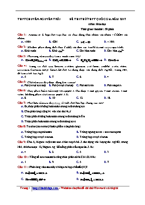 Đề thi thử THPT Quốc gia môn Hóa học năm 2017 - Trường THPT chuyên Nguyễn Trãi (Có đáp án)