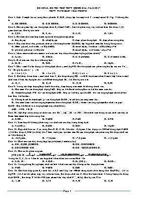 Đề thi thử THPT Quốc gia môn Hóa học năm 2017 - Trường THPT Vĩnh Bảo (Có đáp án)