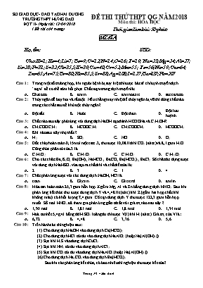 Đề thi thử THPT Quốc gia môn Hóa học năm 2018 đợt II - Mã đề A - Trường THPT Hưng Đạo