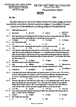 Đề thi thử THPT Quốc gia môn Hóa học năm 2018 đợt II - Mã đề B - Trường THPT Hưng Đạo