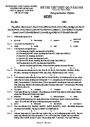 Đề thi thử THPT Quốc gia môn Hóa học năm 2018 đợt II - Mã đề C - Trường THPT Hưng Đạo