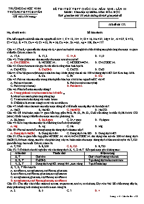 Đề thi thử THPT Quốc gia môn Hóa học năm 2018 lần III - Mã đề 132 - Đại học Vinh (Kèm đáp án)