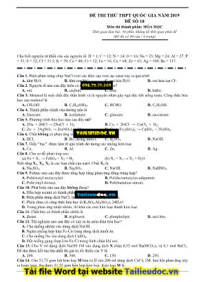 Đề thi thử THPT Quốc gia môn Hóa học năm 2019 - Đề số 18 (Có đáp án)