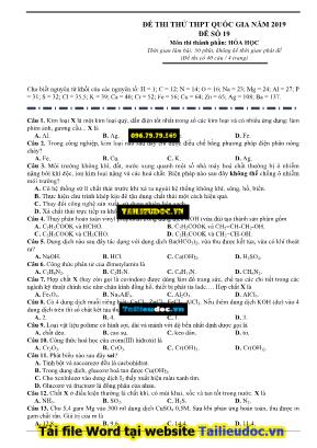 Đề thi thử THPT Quốc gia môn Hóa học năm 2019 - Đề số 19 (Có đáp án)