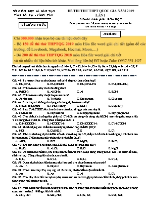 Đề thi thử THPT Quốc gia môn Hóa học năm 2019 - Mã đề 001 - Sở giáo dục và đào tạo Bà Rịa - Vũng Tàu (Có đáp án)