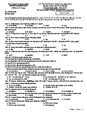 Đề thi thử THPT Quốc gia môn Hóa học năm 2019 - Mã đề 001 - Sở giáo dục và đào tạo Quảng Bình