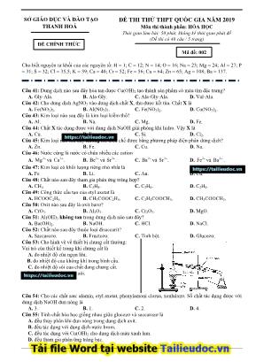 Đề thi thử THPT Quốc gia môn Hóa học năm 2019 - Mã đề 002 - Sở giáo dục và đào tạoThanh Hóa (Có đáp án)