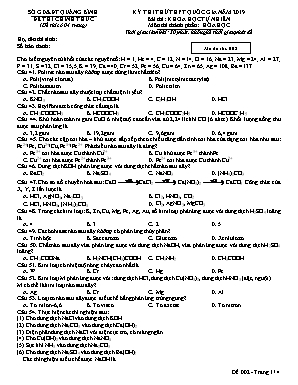 Đề thi thử THPT Quốc gia môn Hóa học năm 2019 - Mã đề 002 - Sở giáo dục và đào tạo Quảng Bình