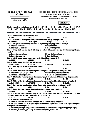 Đề thi thử THPT Quốc gia môn Hóa học năm 2019 - Mã đề 002 - Sở giáo dục và đào tạo Hà Tĩnh (Có đáp án)