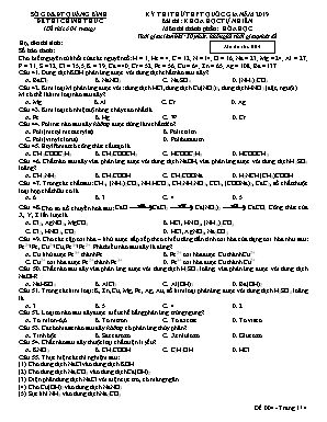 Đề thi thử THPT Quốc gia môn Hóa học năm 2019 - Mã đề 004 - Sở giáo dục và đào tạo Quảng Bình