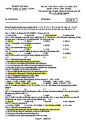 Đề thi thử THPT Quốc gia môn Hóa học năm 2019 - Mã đề 201 - Sở giáo dục và đào tạo Bắc Ninh