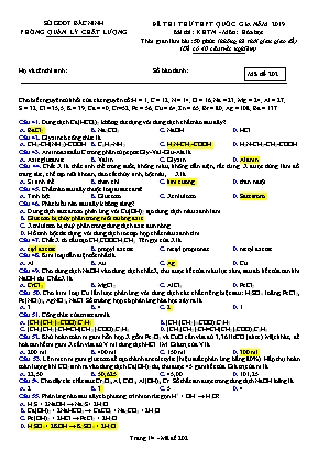Đề thi thử THPT Quốc gia môn Hóa học năm 2019 - Mã đề 202 - Sở giáo dục và đào tạo Bắc Ninh