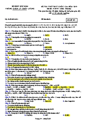 Đề thi thử THPT Quốc gia môn Hóa học năm 2019 - Mã đề 203 - Sở giáo dục và đào tạo Bắc Ninh