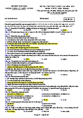 Đề thi thử THPT Quốc gia môn Hóa học năm 2019 - Mã đề 204 - Sở giáo dục và đào tạo Bắc Ninh