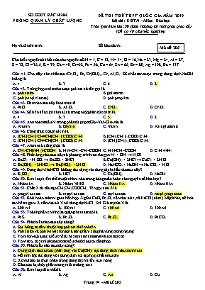 Đề thi thử THPT Quốc gia môn Hóa học năm 2019 - Mã đề 205 - Sở giáo dục và đào tạo Bắc Ninh