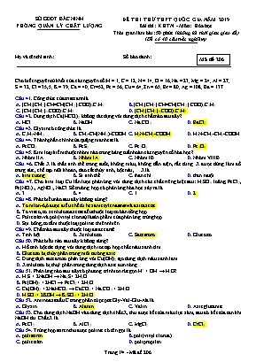 Đề thi thử THPT Quốc gia môn Hóa học năm 2019 - Mã đề 206 - Sở giáo dục và đào tạo Bắc Ninh