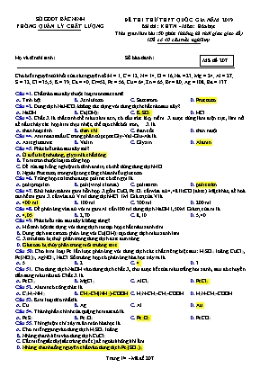 Đề thi thử THPT Quốc gia môn Hóa học năm 2019 - Mã đề 207 - Sở giáo dục và đào tạo Bắc Ninh