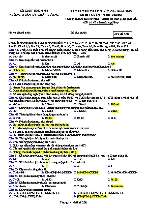 Đề thi thử THPT Quốc gia môn Hóa học năm 2019 - Mã đề 208 - Sở giáo dục và đào tạo Bắc Ninh