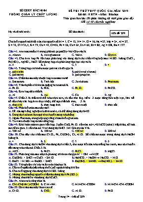 Đề thi thử THPT Quốc gia môn Hóa học năm 2019 - Mã đề 209 - Sở giáo dục và đào tạo Bắc Ninh