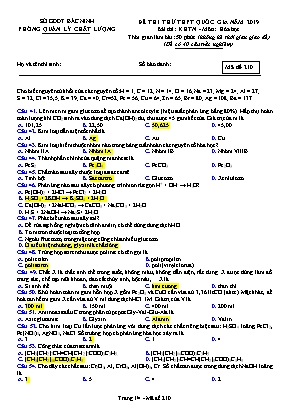 Đề thi thử THPT Quốc gia môn Hóa học năm 2019 - Mã đề 210 - Sở giáo dục và đào tạo Bắc Ninh