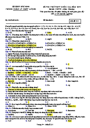 Đề thi thử THPT Quốc gia môn Hóa học năm 2019 - Mã đề 211 - Sở giáo dục và đào tạo Bắc Ninh