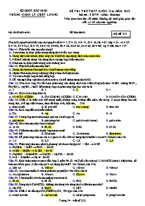 Đề thi thử THPT Quốc gia môn Hóa học năm 2019 - Mã đề 212 - Sở giáo dục và đào tạo Bắc Ninh