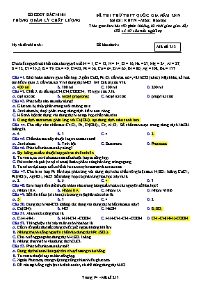 Đề thi thử THPT Quốc gia môn Hóa học năm 2019 - Mã đề 213 - Sở giáo dục và đào tạo Bắc Ninh