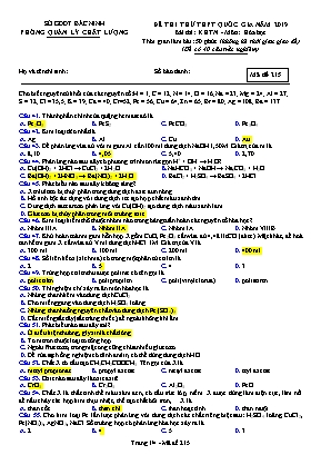 Đề thi thử THPT Quốc gia môn Hóa học năm 2019 - Mã đề 215 - Sở giáo dục và đào tạo Bắc Ninh