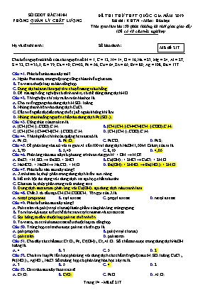 Đề thi thử THPT Quốc gia môn Hóa học năm 2019 - Mã đề 217 - Sở giáo dục và đào tạo Bắc Ninh