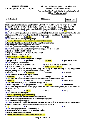 Đề thi thử THPT Quốc gia môn Hóa học năm 2019 - Mã đề 218 - Sở giáo dục và đào tạo Bắc Ninh