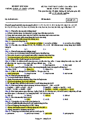 Đề thi thử THPT Quốc gia môn Hóa học năm 2019 - Mã đề 219 - Sở giáo dục và đào tạo Bắc Ninh