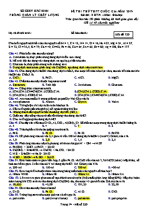 Đề thi thử THPT Quốc gia môn Hóa học năm 2019 - Mã đề 220 - Sở giáo dục và đào tạo Bắc Ninh